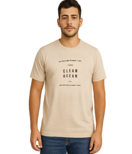 "Camiseta Masculina Clean Ocean Bege - Estampa Minimalista"