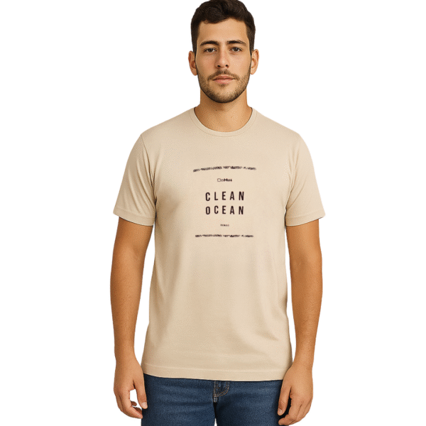 "Camiseta Masculina Clean Ocean Bege - Estampa Minimalista"